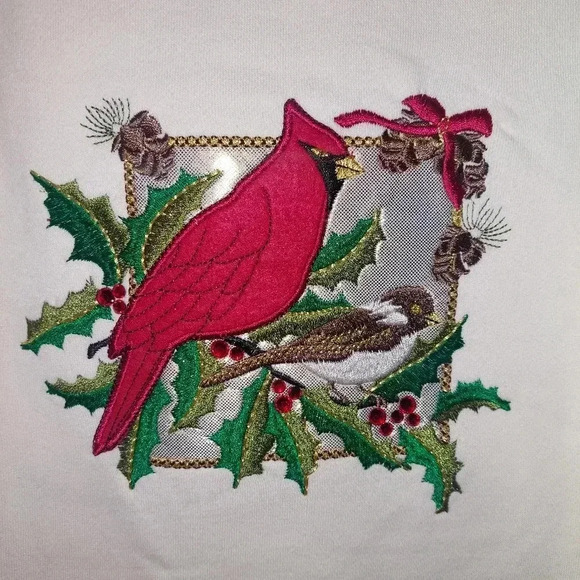 Laura Scott Christmas Off White Sweater Red Cardinal Bling Size XL - Picture 2 of 6